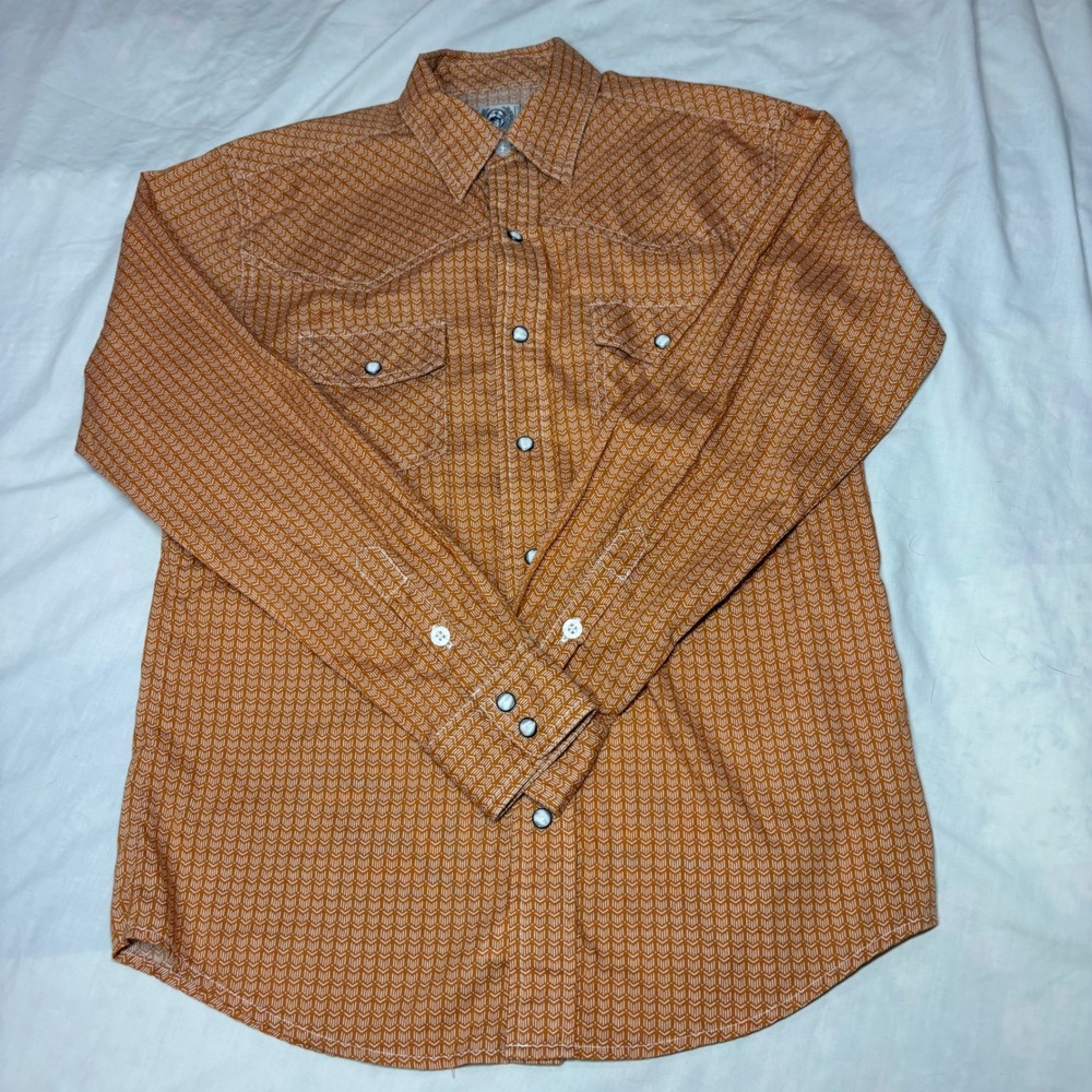 Cinch Boys Orange Geometric Western Pearl Snap Shirt‎ MTW7020087 Size M 10